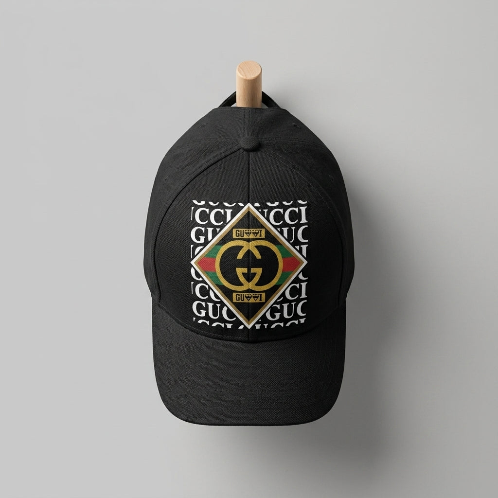 Designer GG Interlocking Diamond Emblem Graphic Baseball Cap - Luxury Fashion Cap (Black)