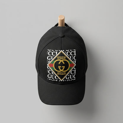 Designer GG Interlocking Diamond Emblem Graphic Baseball Cap - Luxury Fashion Cap (Black)