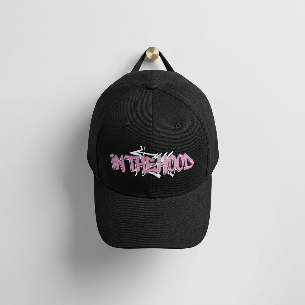 In The Hood Graffiti Style Graphic Baseball Cap - Urban Streetwear Cap (Black)