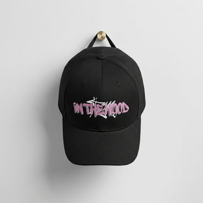 In The Hood Graffiti Style Graphic Baseball Cap - Urban Streetwear Cap (Black)