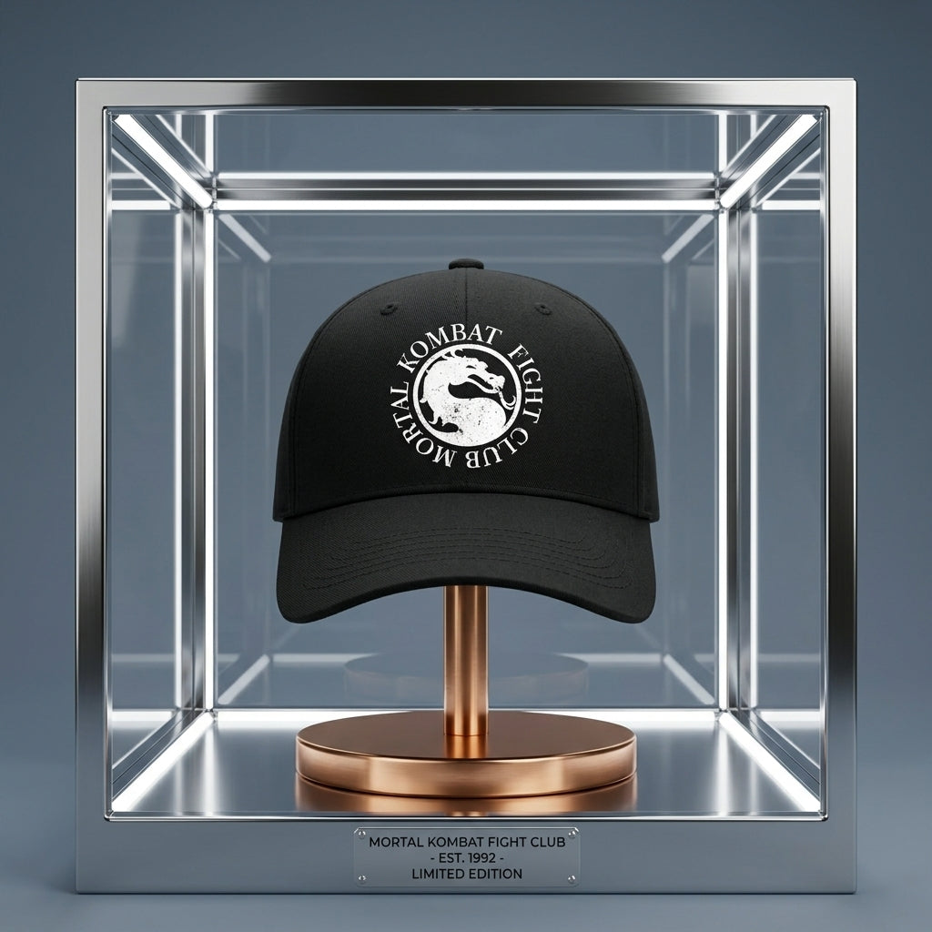 Mortal Kombat Fight Club Vintage Dragon Graphic Baseball Cap - Est 1992 Gaming Cap (Black)