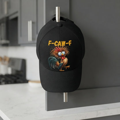 F-CAW-F Crazy Rooster Graphic Baseball Cap - Funny Animal Meme Cap (White & black)
