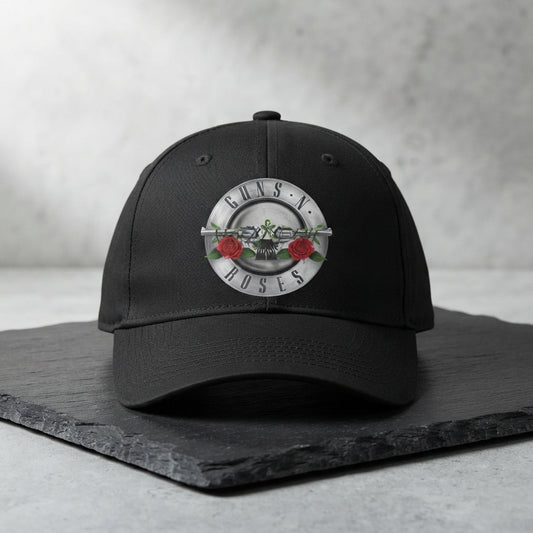 Guns N' Roses Classic Bullet Logo Graphic Baseball Cap - Hard Rock Band Cap (Black & White)