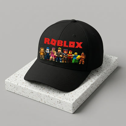 Roblox Characters & Logo Graphic Baseball Cap - Gamer Graphic Cap (Black & White)