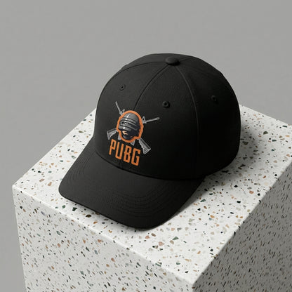 PUBG Level 3 Helmet & Rifles Graphic Baseball Cap - Battle Royale Gaming Cap (White & Black)