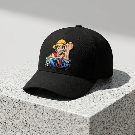 One Piece Monkey D. Luffy Graphic Baseball Cap - Anime Character Cap (White & Black)