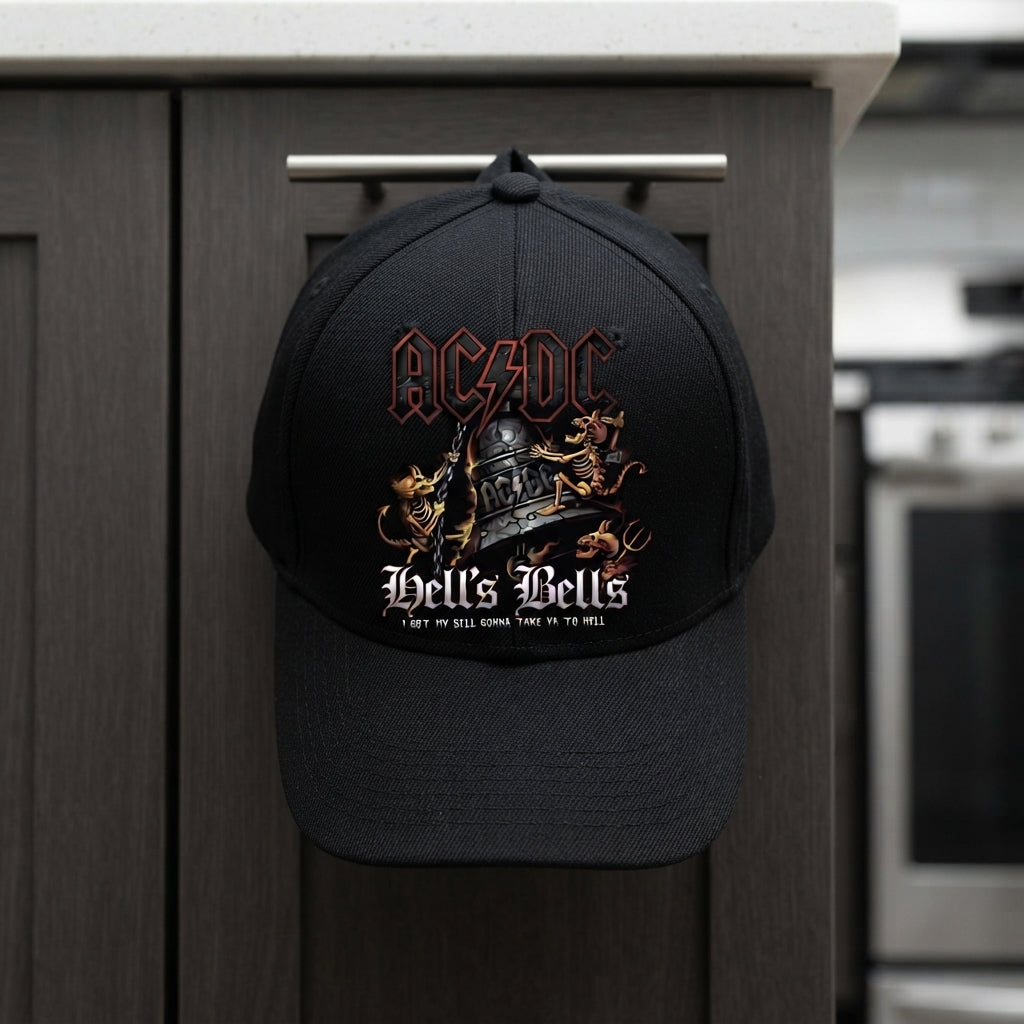 AC/DC Hells Bells Heavy Metal Band Graphic Baseball Cap - Rock Music Cap (Black)