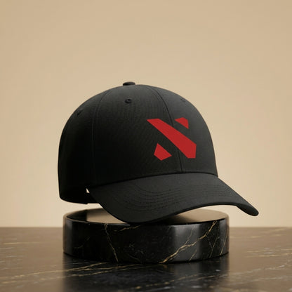 Dota 2 Red Emblem Logo Graphic Baseball Cap - Gamer Graphic Cap (Black & White)