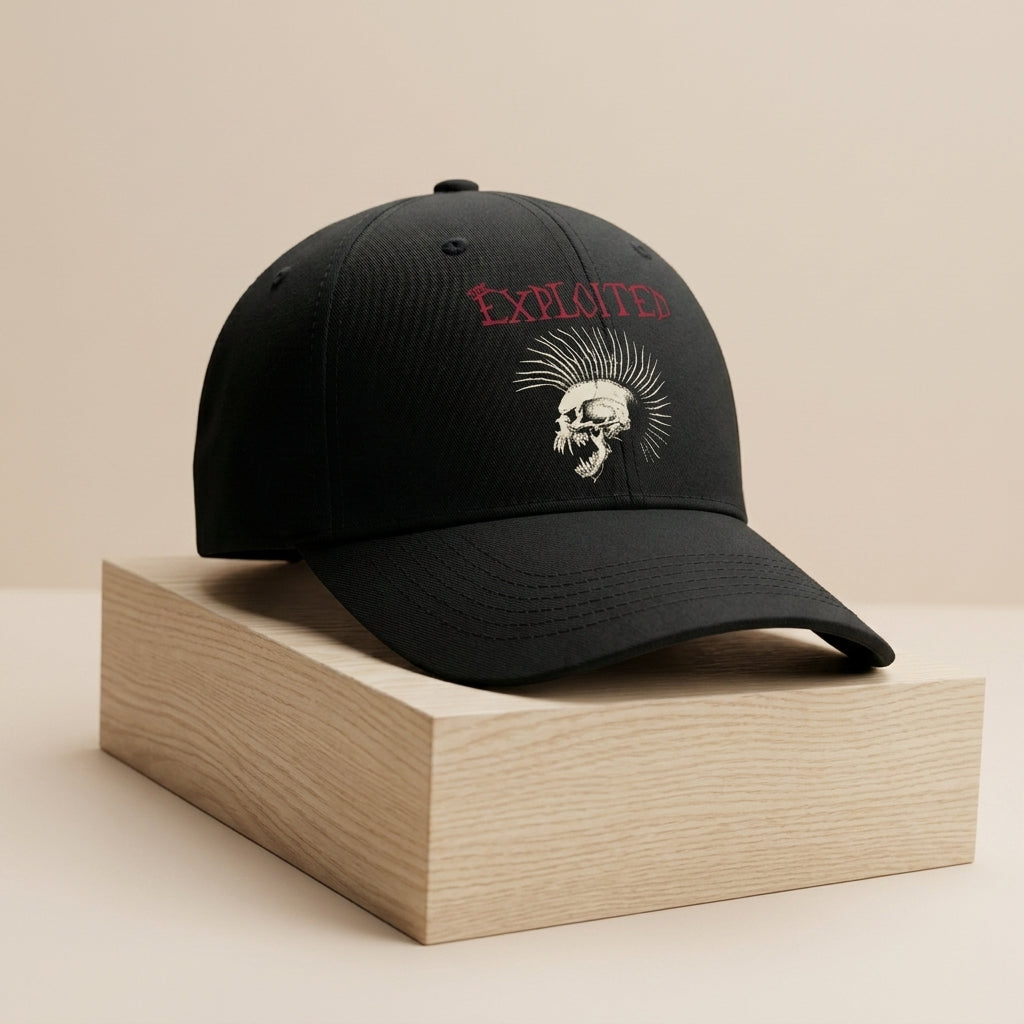 The Exploited Mohawk Skull Graphic Baseball Cap - Punk Rock Band Cap (Black)