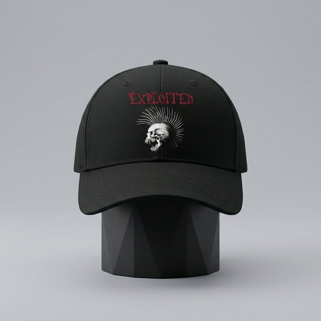 The Exploited Mohawk Skull Graphic Baseball Cap - Punk Rock Band Cap (Black)