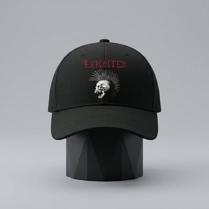 The Exploited Mohawk Skull Graphic Baseball Cap - Punk Rock Band Cap (Black)
