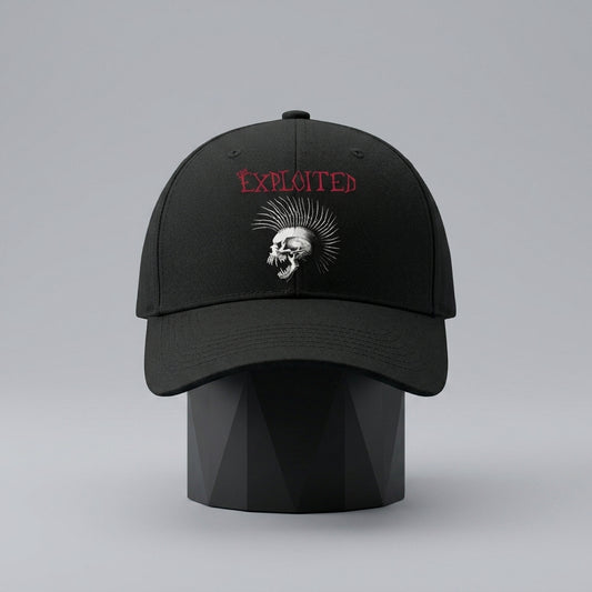 The Exploited Mohawk Skull Graphic Baseball Cap - Punk Rock Band Cap (Black)