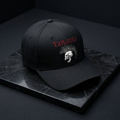 The Exploited Mohawk Skull Graphic Baseball Cap - Punk Rock Band Cap (Black)