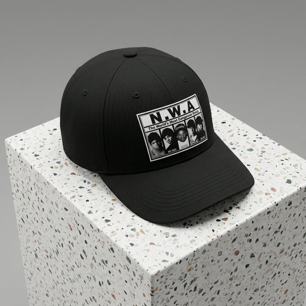 N.W.A Vintage Hip Hop Graphic Baseball Cap - NWA Music Group Cap (Black & White)