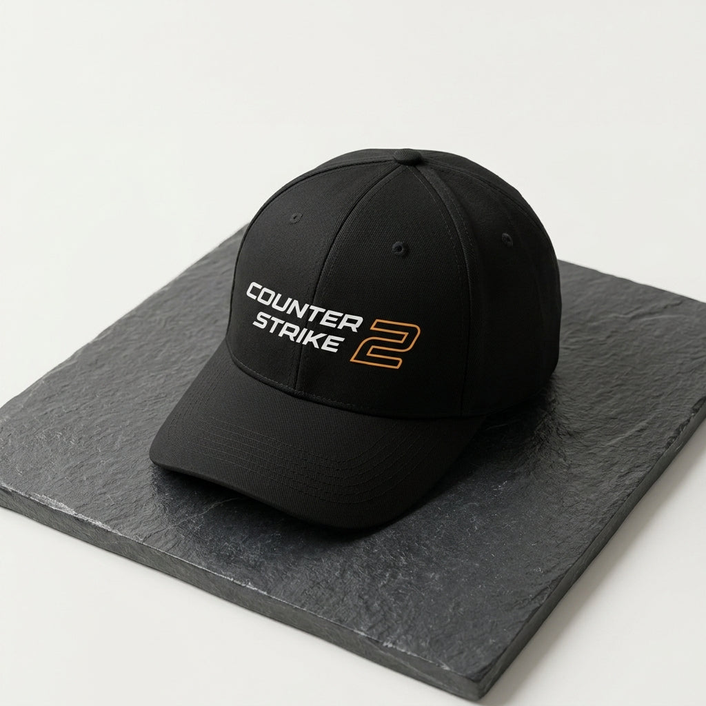 Counter-Strike 2 CS2 Logo Graphic Baseball Cap - Tactical Gaming Cap (White & Black)