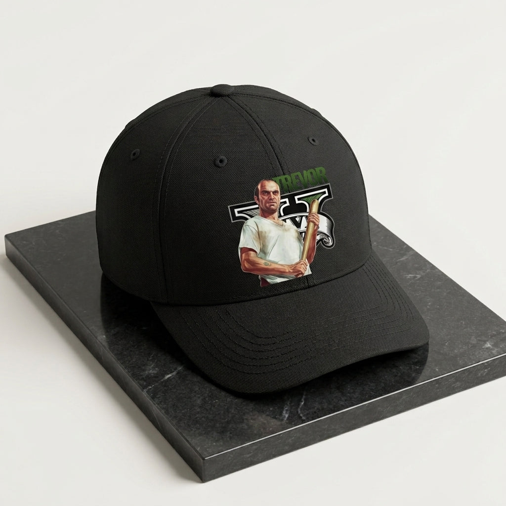 GTA V Trevor Philips Graphic Baseball Cap - GTA 5 Gaming Cap (White & Black)