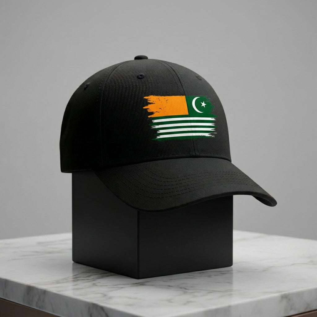 Azad Kashmir Flag Brush Stroke Graphic Baseball Cap - Patriotic AJK Cap (White & Black)