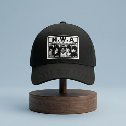 N.W.A Vintage Hip Hop Graphic Baseball Cap - NWA Music Group Cap (Black & White)