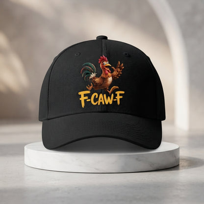 F-CAW-F Rooster Graphic Baseball Cap - Funny Animal Sound Meme Cap (Black & White)