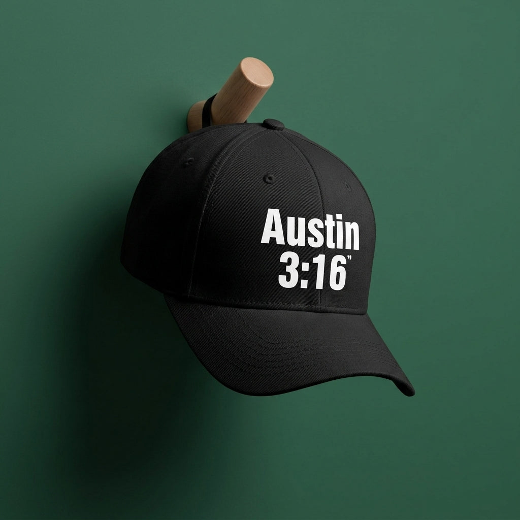 Austin 3:16 Pop Culture Graphic Baseball Cap - Retro Catchphrase Cap (White & Black)