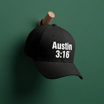 Austin 3:16 Pop Culture Graphic Baseball Cap - Retro Catchphrase Cap (White & Black)