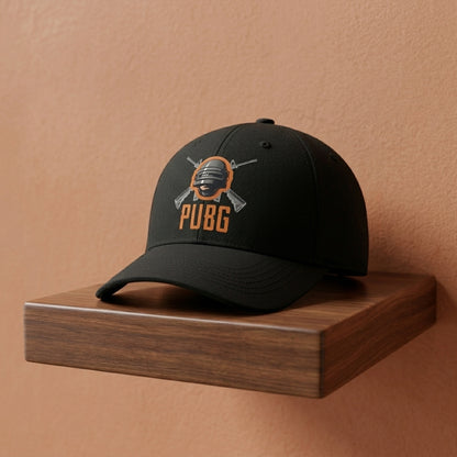 PUBG Level 3 Helmet & Rifles Graphic Baseball Cap - Battle Royale Gaming Cap (White & Black)
