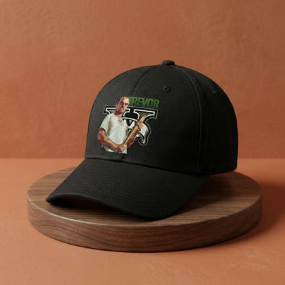 GTA V Trevor Philips Graphic Baseball Cap - GTA 5 Gaming Cap (White & Black)