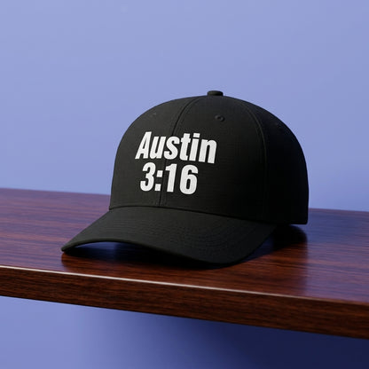 Austin 3:16 Pop Culture Graphic Baseball Cap - Retro Catchphrase Cap (White & Black)