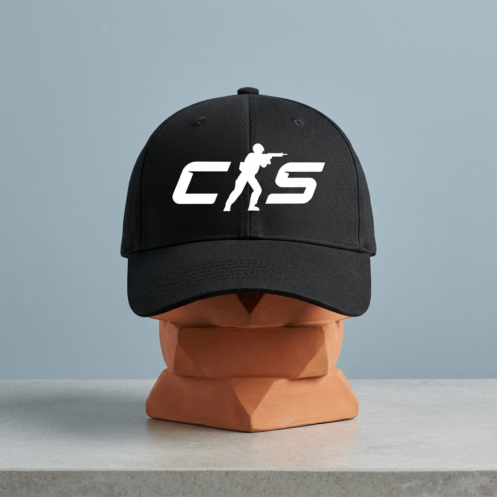 Counter-Strike CS Logo Graphic Baseball Cap - Tactical Gaming Cap (Black & White)