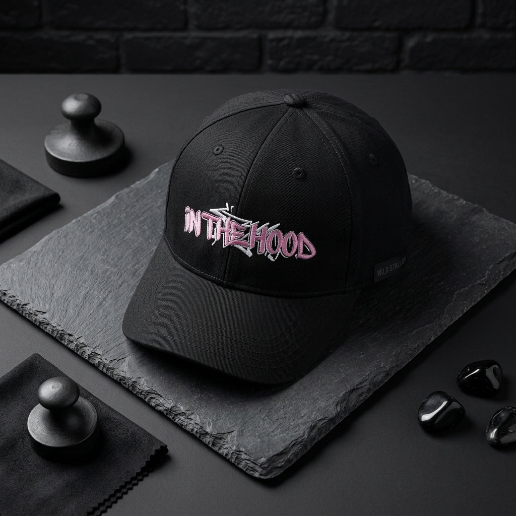 In The Hood Graffiti Style Graphic Baseball Cap - Urban Streetwear Cap (Black)