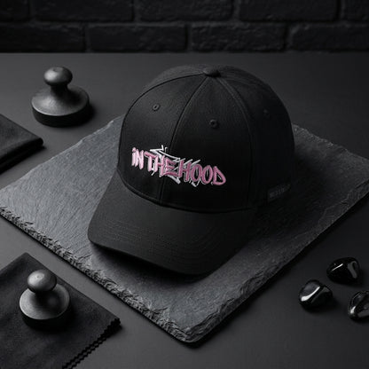 In The Hood Graffiti Style Graphic Baseball Cap - Urban Streetwear Cap (Black)