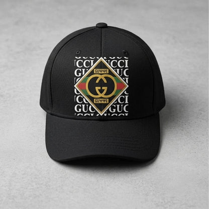 Designer GG Interlocking Diamond Emblem Graphic Baseball Cap - Luxury Fashion Cap (Black)