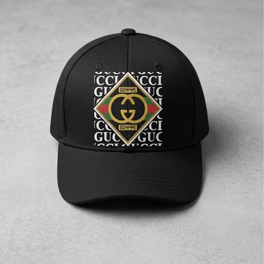 Designer GG Interlocking Diamond Emblem Graphic Baseball Cap - Luxury Fashion Cap (Black)