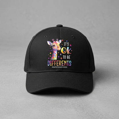 Autism Awareness It's OK To Be Different Colorful Giraffe Baseball Cap (Black)