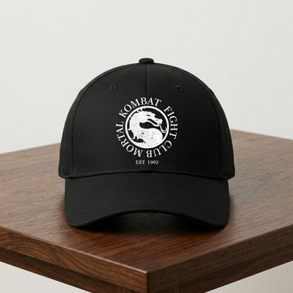 Mortal Kombat Fight Club Vintage Dragon Graphic Baseball Cap - Est 1992 Gaming Cap (Black)