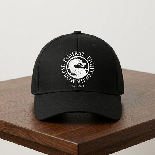Mortal Kombat Fight Club Vintage Dragon Graphic Baseball Cap - Est 1992 Gaming Cap (Black)