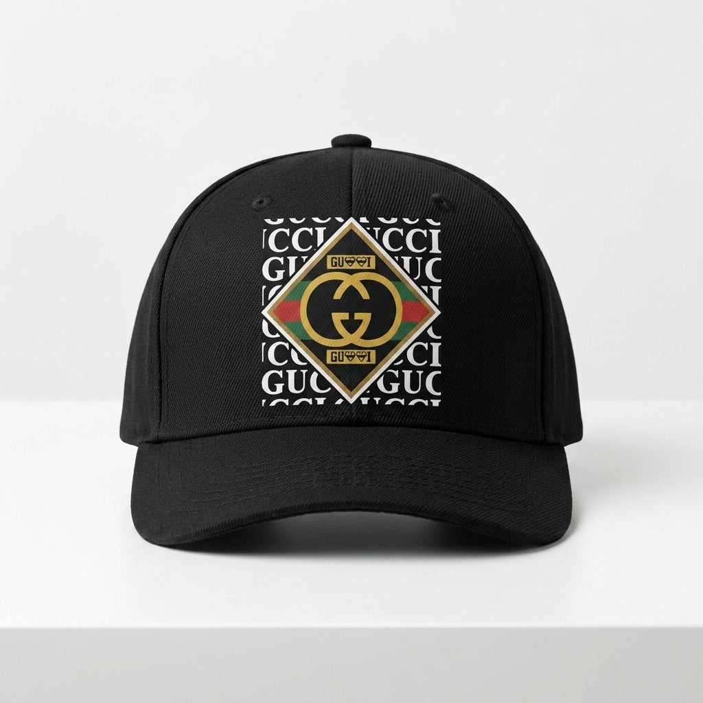 Designer GG Interlocking Diamond Emblem Graphic Baseball Cap - Luxury Fashion Cap (Black)