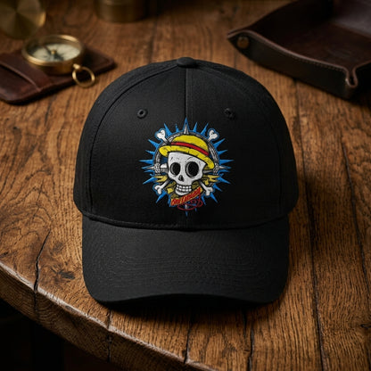 One Piece Straw Hat Pirate Jolly Roger Graphic Baseball Cap - Anime Skull Cap (Black & White)