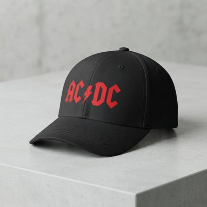 AC/DC Classic Red Logo Graphic Baseball Cap - Heavy Metal Rock Band Cap (Black & White)