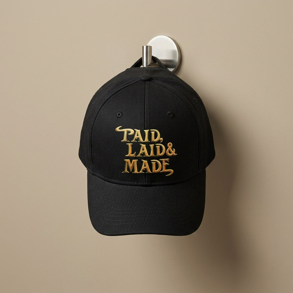 WWE Evolution & "Paid Laid Made" Gold Graphic Baseball Cap (White & Black)