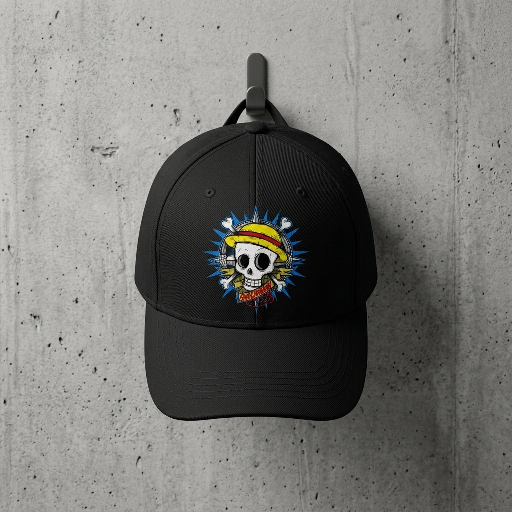 One Piece Straw Hat Pirate Jolly Roger Graphic Baseball Cap - Anime Skull Cap (Black & White)