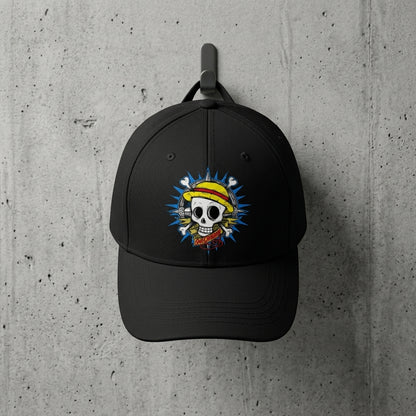 One Piece Straw Hat Pirate Jolly Roger Graphic Baseball Cap - Anime Skull Cap (Black & White)