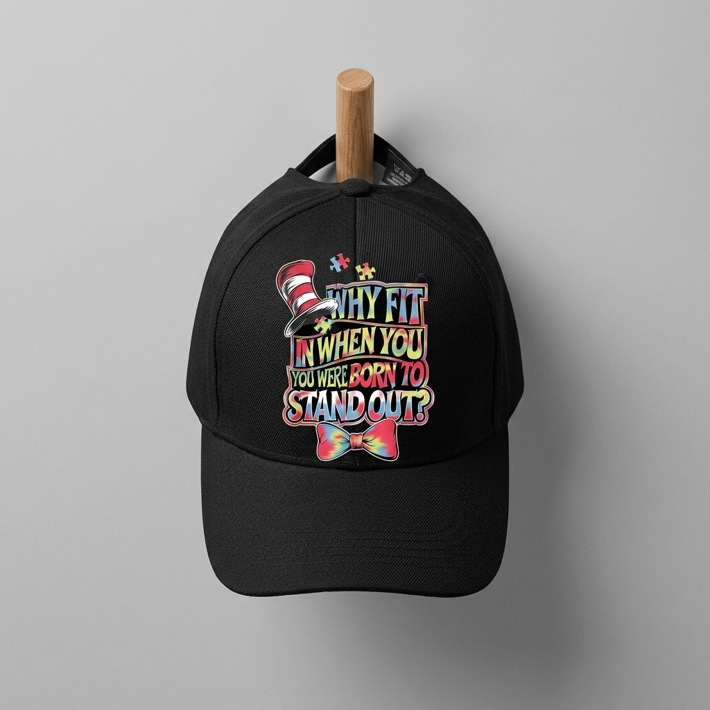Autism Awareness Why Fit In Born To Stand Out Graphic Baseball Cap (White & Black)