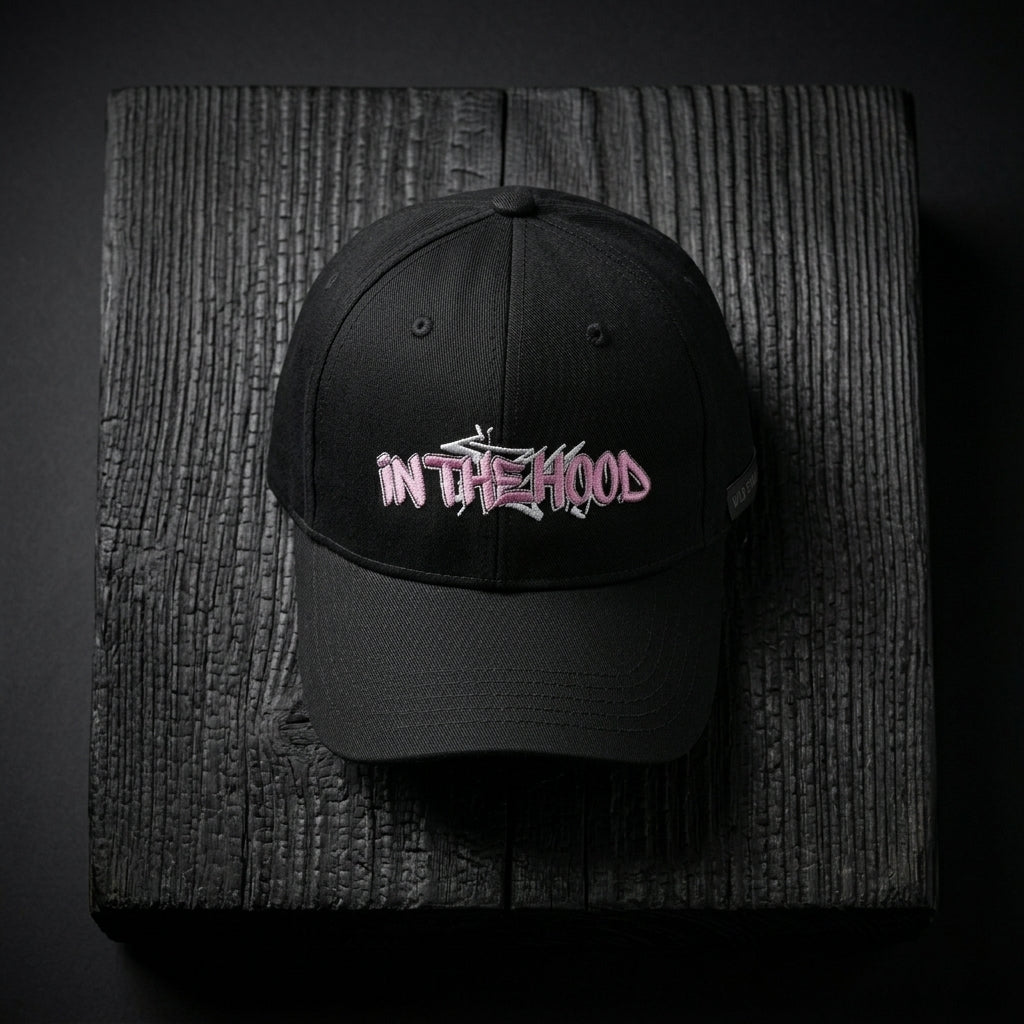 In The Hood Graffiti Style Graphic Baseball Cap - Urban Streetwear Cap (Black)