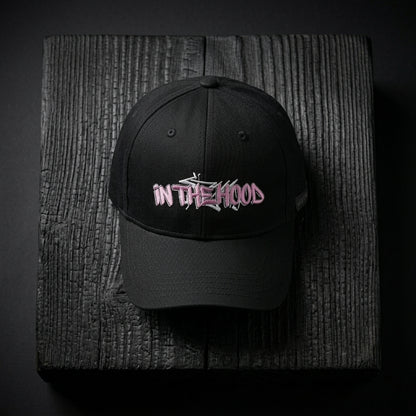 In The Hood Graffiti Style Graphic Baseball Cap - Urban Streetwear Cap (Black)