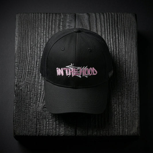 In The Hood Graffiti Style Graphic Baseball Cap - Urban Streetwear Cap (Black)
