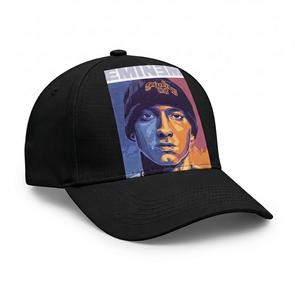 Eminem Hip Hop Legend Portrait Graphic Baseball Cap - Slim Shady Rap Cap (Black)