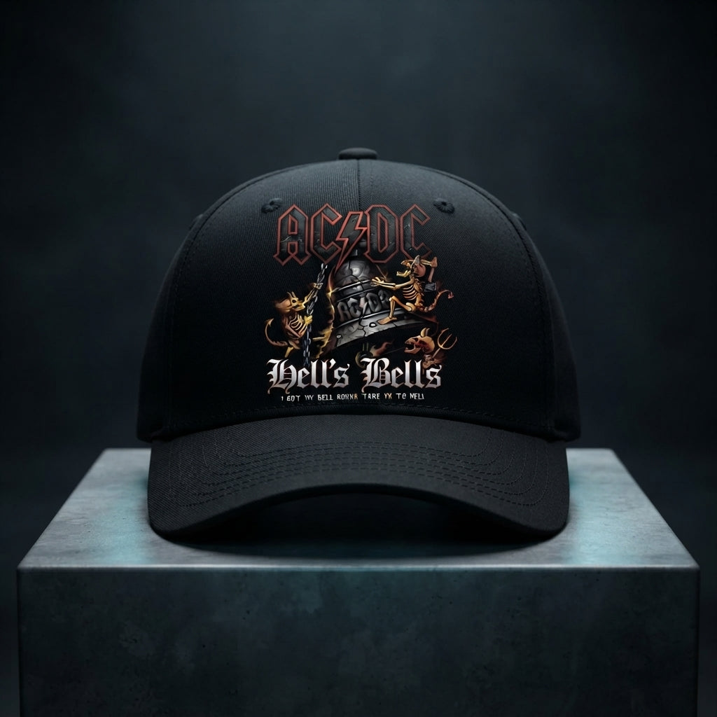 AC/DC Hells Bells Heavy Metal Band Graphic Baseball Cap - Rock Music Cap (Black)