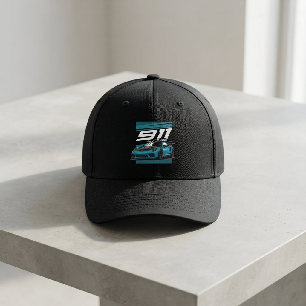 Porsche 911 GT3 RS Supercar Graphic Baseball Cap - Automotive Racing Cap (Black)