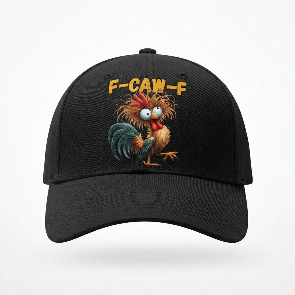 F-CAW-F Crazy Rooster Graphic Baseball Cap - Funny Animal Meme Cap (White & black)